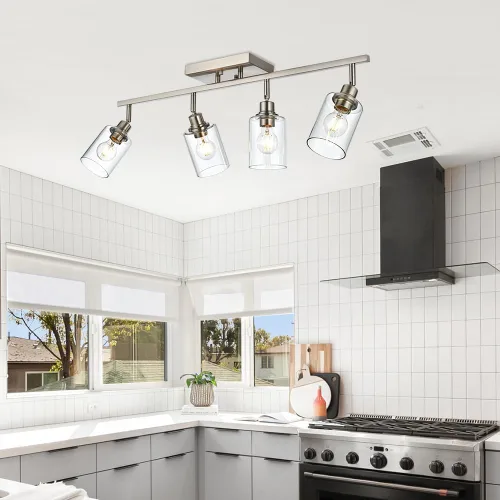 Miniatura 2 de Lámpara de tocador de 4 luces para baño en acabado de níquel cepillado, lámpara clásica con cabezal de luz giratoria, lámpara de techo de metal