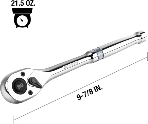 Miniatura 2 de DURATECH Trinquete de accionamiento de 1/2 pulgada, llave de trinquete de liberación rápida de 90 dientes, reversible, aleación de cromo, pulido
