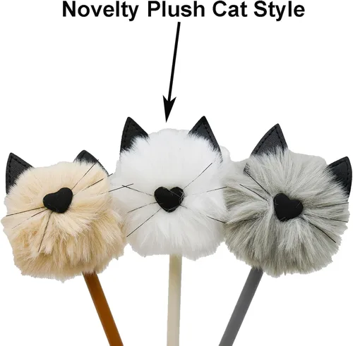 Miniatura 3 de Maydahui 6 bolígrafos de gel de peluche con forma de gato con pompón de piel esponjosa, con 12 recambios de bolígrafo, tinta negra para oficina