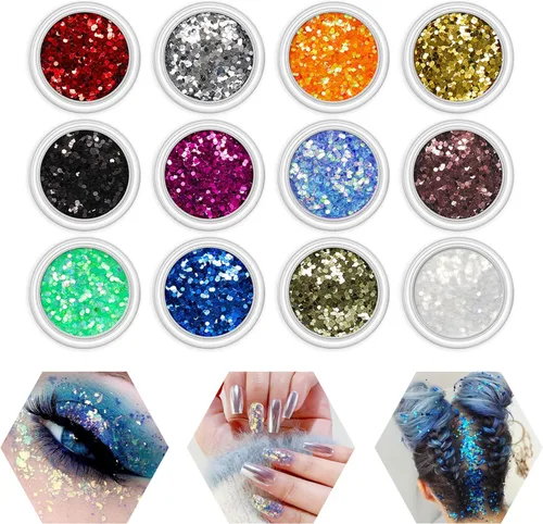 Purpurina de uñas de 12 colores para deslumbrante arte de uñas, purpurina de calidad profesional para diseños de uñas, purpurina corporal adecuada