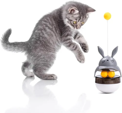 Miniatura 9 de Juguete rompecabezas para gatos, dispensador de comida para mascotas con equilibrio automático, estimulante del cerebro, alimentador lento, juguetes