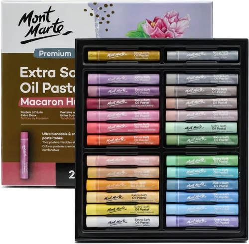 Mont Marte Pasteles al Óleo Extra Suaves Tonos Macaron Premium 26 piezas, Colores Pastel y Metálicos Surtidos, Vibrantes, Mantecosos, Pasteles de