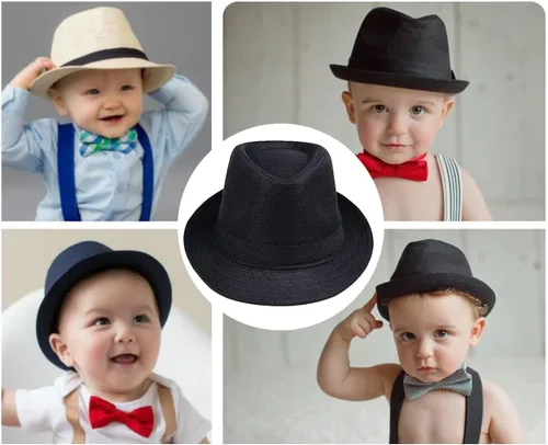 Miniatura 8 de ECYC Sombreros de jazz para niños, gorras de lino de color sólido para niños