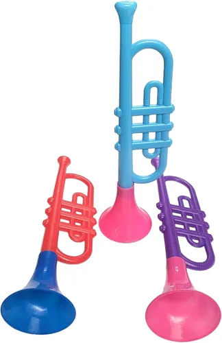 Miniatura 5 de Trompetas de plástico coloridas (13 pulgadas) juguetes musicales para niños, instrumentos para hacer ruido para fiestas y eventos, recuerdos