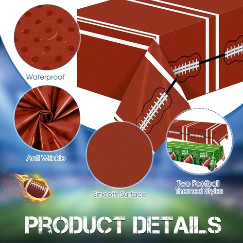 Miniatura 3 de Preboun Paquete de 2 manteles desechables para decoración de fiesta de fútbol, campos de fútbol, cubiertas de plástico para mesa de retorno
