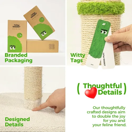 Miniatura 7 de TINYBEAST Rascador para gatos de 34 pulgadas de alto, rascador para gatos con cuerda de sisal natural, árbol para gatos con bola de juguete