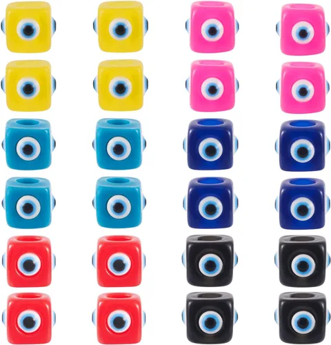 Miniatura 10 de Craftdady 180 cuentas planas redondas acrílicas de ojo malvado de 9 colores, cuentas de ojo de sabiduría de la suerte, cuentas espaciadoras sueltas