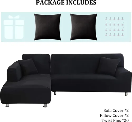 Miniatura 7 de L Shaped Sectional Sofa Covers 2 Pieces, 1+2 Seater High Elastic Super Stretch Couch Covers, All-Inclusive Non-Slip Slipcover Set with Pillowcases