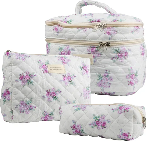 Miniatura 13 de Bolsas de cosméticos para mujer, bonita bolsa de maquillaje floral, organizador de almacenamiento de maquillaje, bolsas de aseo de viaje, bolsas