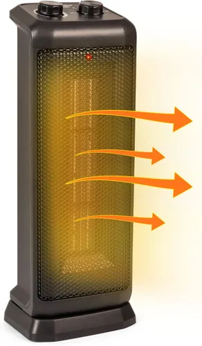 Comfort Zone Calentador eléctrico oscilante de cerámica de minitorre, termostato ajustable, ajuste solo por ventilador, interruptor de inclinación y