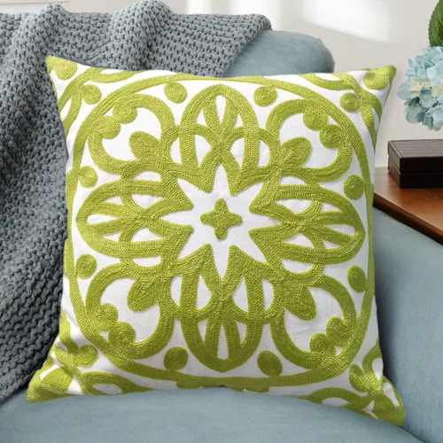 Miniatura 7 de Alysheer Funda de cojín decorativo bordada de 20 x 20 pulgadas, patrón de bordado grueso moderno de mandala bohemio, funda de cojín de lona de Verde