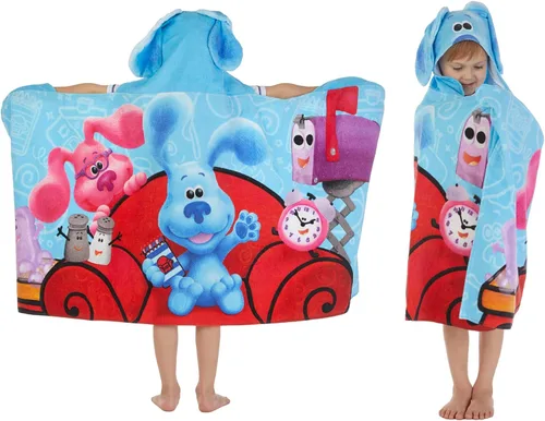 Blues Clues Toalla Envolvente con Capucha de Rizo de Algodón Suave para Baño/Piscina/Playa, 24 x 50 pulgadas, Por Franco Kids Pistas de Blues