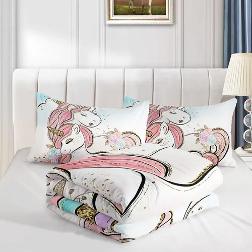 Miniatura 3 de CVHOUSE Juego de ropa de cama de unicornio tamaño individual para niñas y niños - lindo juego de edredón y colcha de unicornio para Navidad, juego