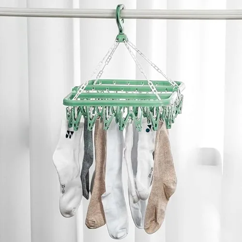 Miniatura 6 de Percha para secar ropa con 32 pinzas y percha plegable para colgar (Verde Claro)