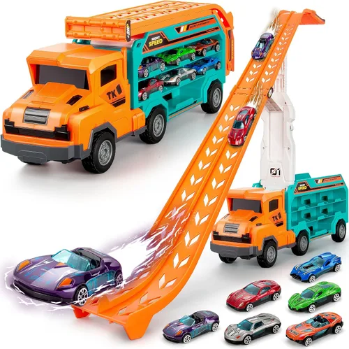 Miniatura 9 de BainGesk Juguetes de Camión de Coches para Niños y Niñas de 3, 4, 5, 6 Años, Pista de Carreras de 25 Pulgadas con Juguetes de Camión, Camión