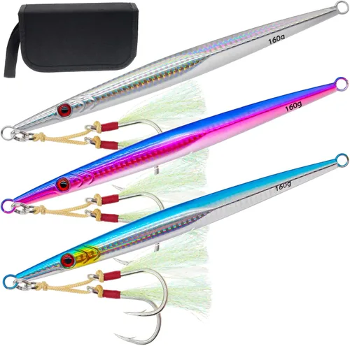 3 piezas de plantillas de pesca verticales de agua salada, cuchara de jigging de metal, velocidad rápida de mar profundo, señuelos de pesca