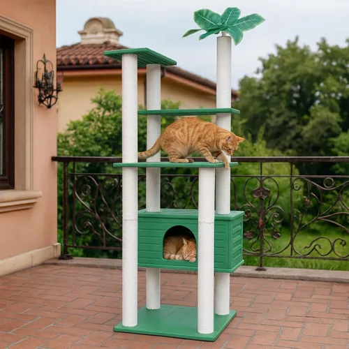 Miniatura 11 de Torre para gatos resistente a la intemperie de 68.9 pulgadas de alto, árbol para gatos de varios niveles, condominio grande para gatos con tablero