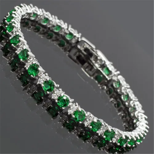 Miniatura 4 de RIZILIA Pulsera redonda de tenis chapada en oro blanco con piedra natal de circonita cúbica, 7 pulgadas