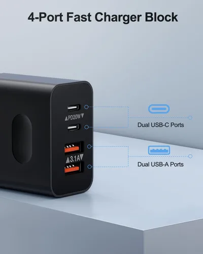 Miniatura 2 de [Paquete de 2] Bloque de cargador USB C, cargador de pared USBC de 40 W, 4 puertos, carga rápida, adaptador de corriente USB-C dual + enchufe