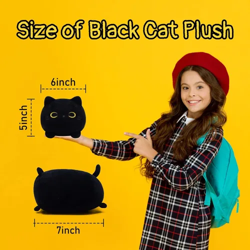 Miniatura 5 de Almohada de felpa de gato negro, animales de peluche Kawaii de gato negro, linda almohada de gato negro, juguetes de peluche para niños, cumpleaños