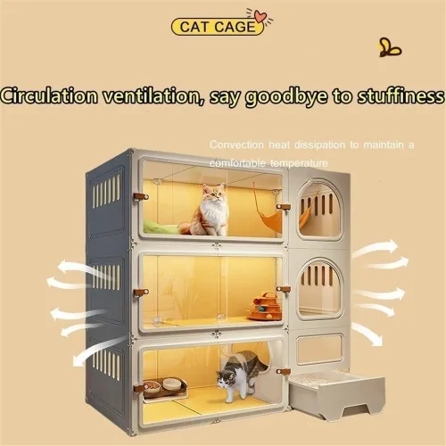 Miniatura 5 de Jaula para gatos, casa de interior para gatos, casa de lujo para gatos de plástico con caja de arena, diseño de tres capas de dos capas, 27.6* 17.7*