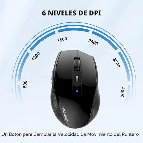 Miniatura 3 de TECKNET Ratón Bluetooth de 3 dispositivos, mouse inalámbrico silencioso con DPI de 6 niveles hasta 4800, batería de 2 años, 6 botones para amplia