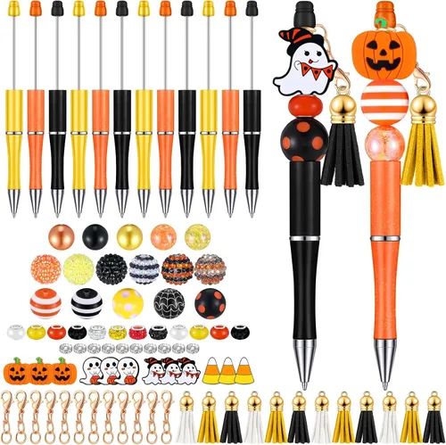 Miniatura 6 de Colarr 12 juegos de cuentas de Halloween a granel con cuentas focales de silicona, broches de borlas y kit de bricolaje enano para adultos