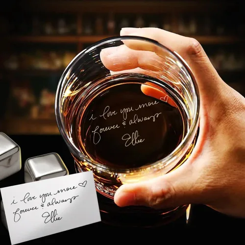 Regalo personalizado de escritura a mano para él, vaso de whisky grabado a mano, 11 onzas, regalos de San Valentín para marido, regalo para papá,