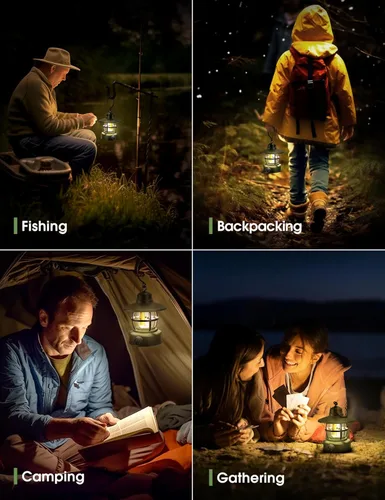 Miniatura 7 de Linterna de campamento recargable con pilas 【Paquete de 2】, equipo de campamento imprescindible, accesorios de campamento, luz retro