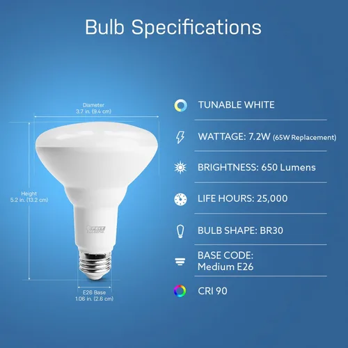 Miniatura 3 de Feit Electric Bombilla LED inteligente blanca sintonizable BR30, WiFi 2.4GHz, compatible con Alexa y Google Home, luz regulable controlada por
