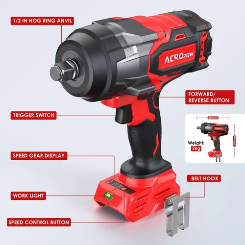 Miniatura 2 de ACROPOW Llave de impacto inalámbrica compatible con batería Milwaukee de 18 V, destornillador de impacto de alto par sin escobillas de 1/2 pulgada