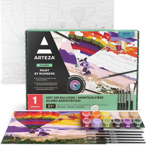 Miniatura 19 de ARTEZA Pintura por números para adultos, 12 x 16 pulgadas, 21 piezas, kit de pintura de flores de hortensias por números, 1 panel de lienzo, 12