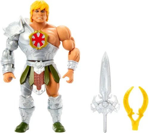Masters of the Universe Origins Figura de acción y accesorio, Rise of Snake Men Armor He-Man y mini libro de cómics, 5.5 pulgadas
