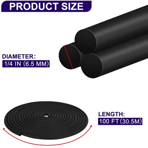 Miniatura 2 de ToLanbbt EPDM - Varilla de respaldo de 1/4 pulgadas x 100 pies, sello de goma para calafateo redondo para juntas de expansión de hormigón, grietas
