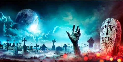 Telón de fondo de Halloween para fotografía de cementerio de Halloween de 20 x 10 pies, telón de fondo de lápida de calavera aterradora, calabaza,