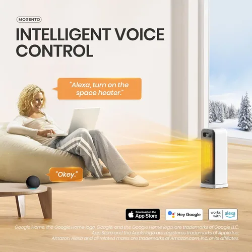Miniatura 6 de MORENTO Calentadores de espacio para uso en interiores, calentador eléctrico portátil con termostato, control inteligente y de voz, seguridad