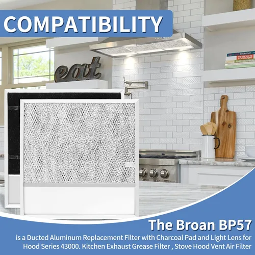 Miniatura 3 de Filtro de campana extractora BP57 para filtro de grasa de cocina Broan-NuTone 43000, filtro de aluminio con lente de 11 3/8 pulgadas x 11 3/4