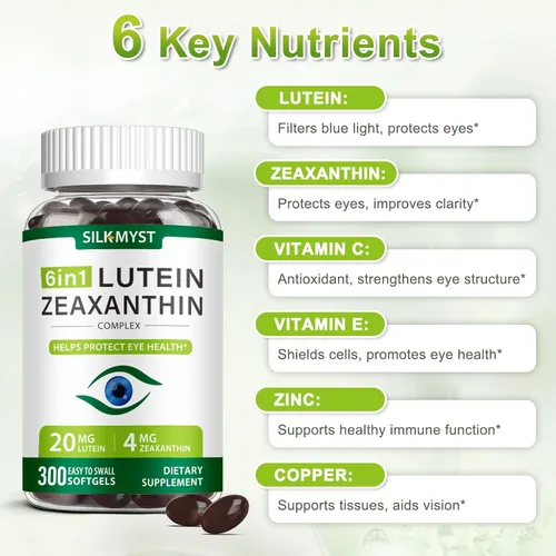 Miniatura 2 de Suplemento de luteína y zeaxantina, vitaminas oculares 300 cápsulas blandas, 20 mg de luteína y 4 mg de zeaxantina con vitaminas C, E, zinc, cobre