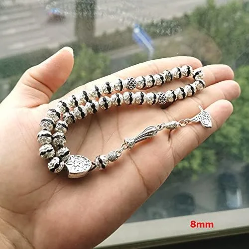 Miniatura 3 de Las mujeres Tasbih metal color plata rosario cuentas incrustadas cristal negro musulmán misbaha (0.315 in x 33 cuentas)