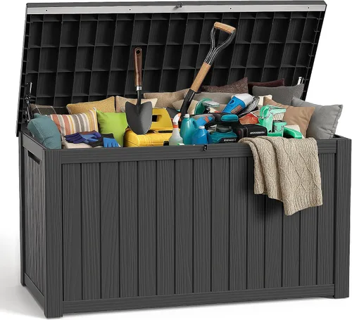 Miniatura 50 de ROJIK - Caja de almacenamiento para exteriores, impermeable, para patio y piscina, herramientas de jardín y cojines, banco con tapa con cerradura