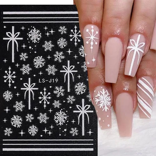Miniatura 7 de 6 hojas de calcomanías de uñas de copo de nieve plateado con purpurina 3D, autoadhesivas, diseño de uñas de invierno, diseño de uñas de reno, copos