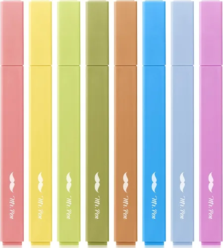 Mr. Pen - Resaltadores estéticos, paquete de 8, punta de cincel, colores otoñales, bonitos resaltadores de colores surtidos