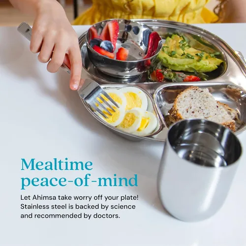 Miniatura 10 de Ahimsa Plato de Acero Inoxidable para Niños, Platos Divididos para Niños Pequeños y Bebés Diseñados por Pediatras, No Tóxico, Irrompible y Apto