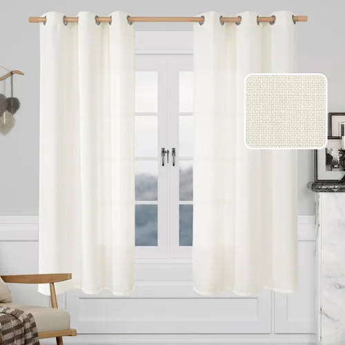 Miniatura 34 de LAMIT Cortinas de Lino Blancas Semitransparentes para Dormitorio, Paneles Filtrantes de Luz, Cortinas de Lino con Ojales de Protección de Privacidad