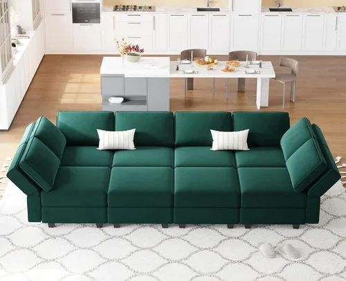 Miniatura 13 de Belffin - Sofá cama modular con otomanas, de terciopelo, reversible y con asiento con almacenamiento, color azul