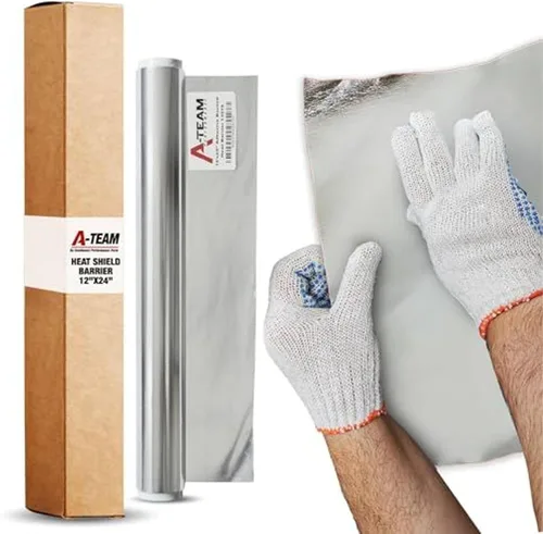 A-Team Performance Escudo térmico de fibra de vidrio aluminizado con respaldo adhesivo, protección de 2000 grados y reflectante, respaldo adhesivo y