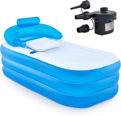 CO-Z Bañera inflable con bomba de aire eléctrica y almohada reposacabezas para baño, bañera inflable portátil para adultos, para exteriores o Azul