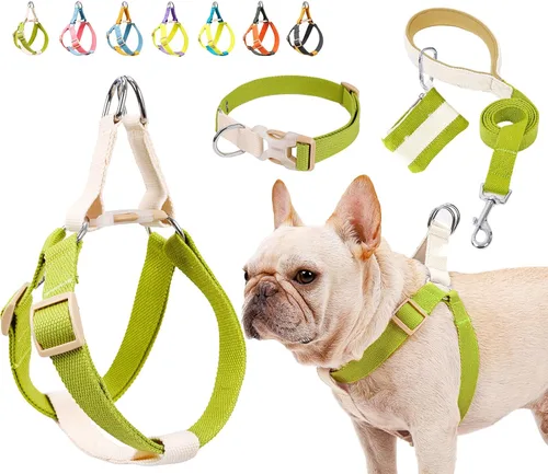 Miniatura 11 de Juego de arnés y correa para perro sin tirones, collar de perro, arnés halter para perro con soporte para bolsa de excrementos, correas ajustables