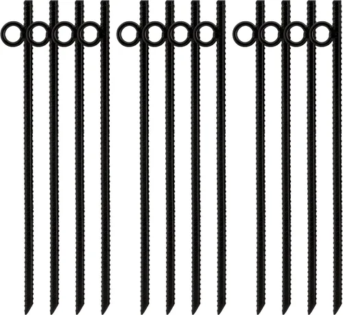 Miniatura 8 de ZOOFOX Paquete de 12 unidades de ancla de tierra de 17 pulgadas en negro, estacas de refuerzo de acero resistentes con bucle, estacas de tienda