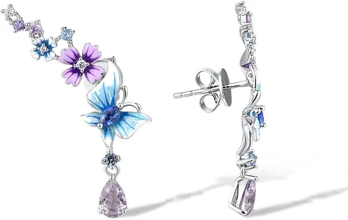 Miniatura 3 de Santuzza Pendientes de plata de ley 925 con flores esmaltadas y gemas